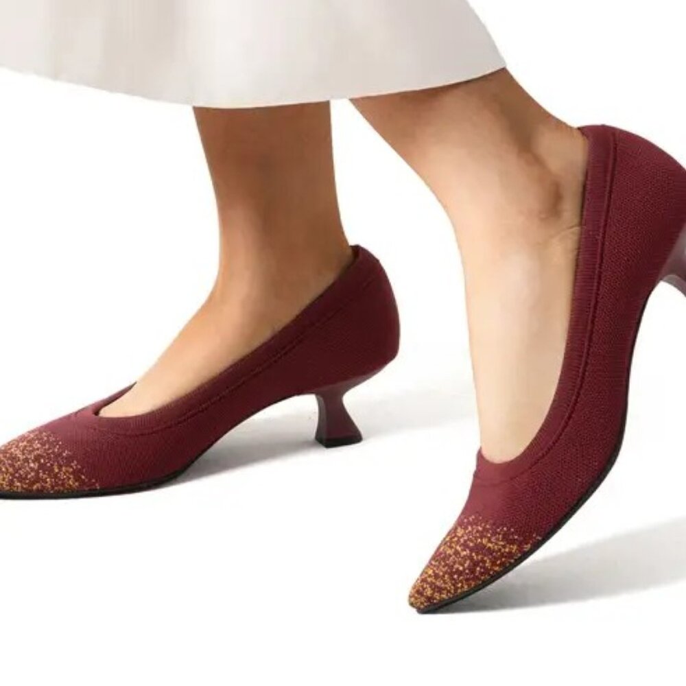 Women’s Low Heel Pumps – Pointed Toe Knit Dress Shoes, Comfortable Slip-On NWT